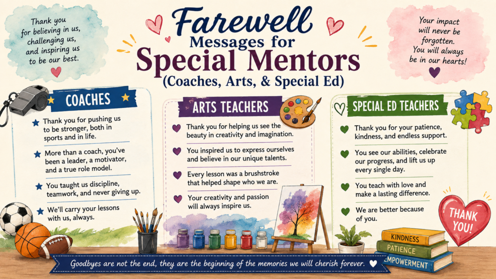 Farewell Messages for Special Mentors (Coaches, Arts, & Special Ed)