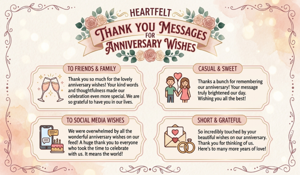 Heartfelt Thank You Messages for Anniversary Wishes