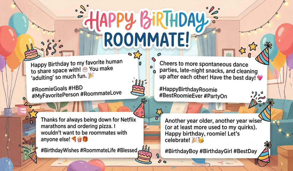 Social Media Captions with Happy Birthday Wishes for Roommate