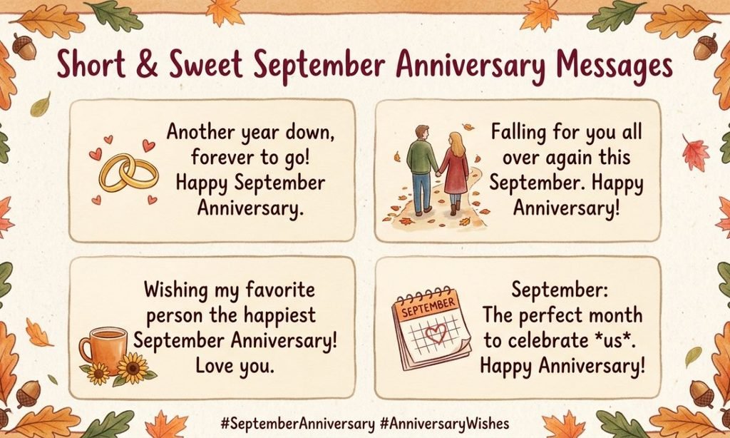 2. Short and Sweet September Anniversary Messages