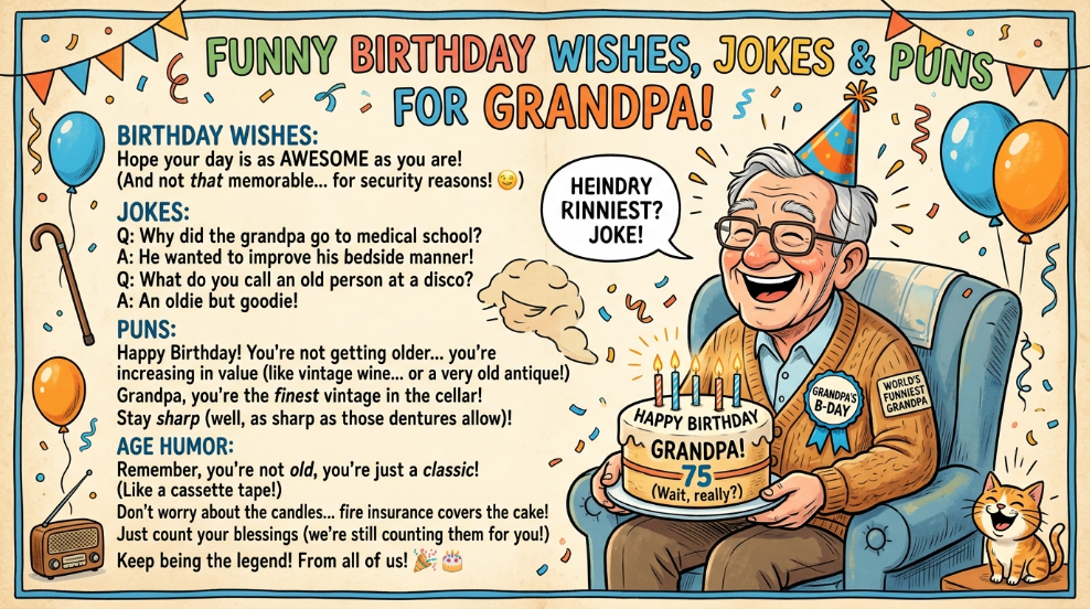 Funny Birthday Wishes, Jokes & Puns for Grandpa